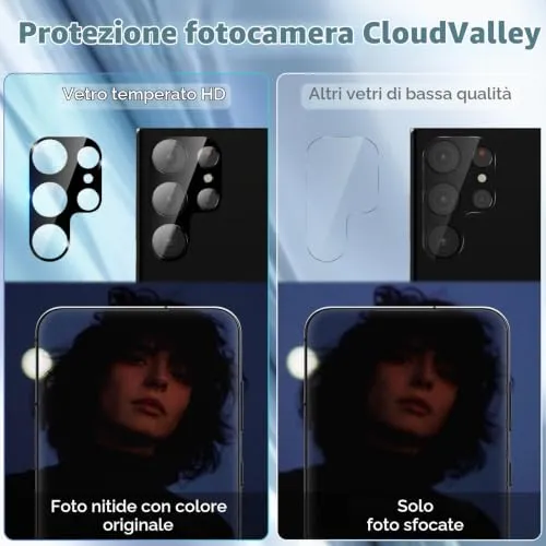 CloudValley vetro fotocamera Galaxy S24 Ultra nero 4pz