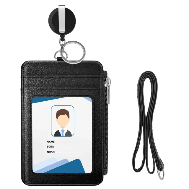 MoKo Porta badge pelle PU nero con zip retrattile