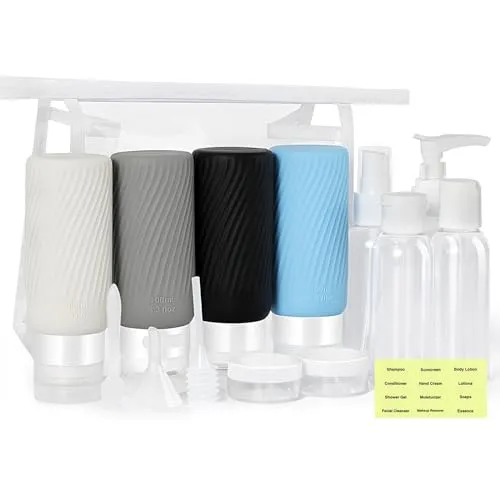 MoKo Kit Bottiglie Viaggio 15 Pezzi 100ml con Borsa