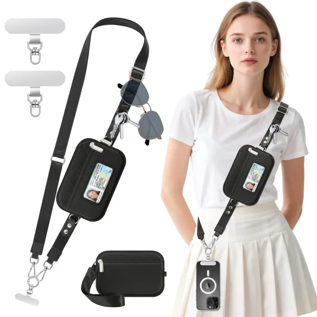 MoKo Laccio Cellulare Tracolla Nero con Portafoglio RFID