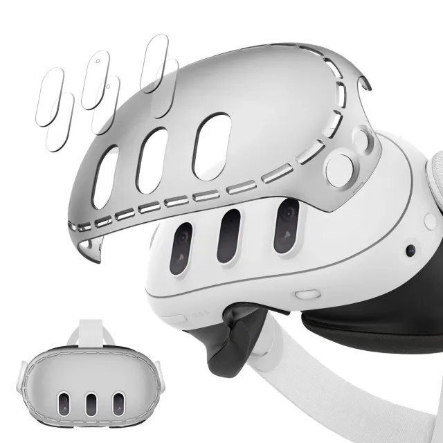 MoKo Quest 3 cover visore VR grigia vetro temperato lenti 6 pezzi