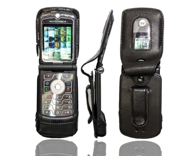 caseroxx Razr V3 Fodero Cintura Nero Vera Pelle