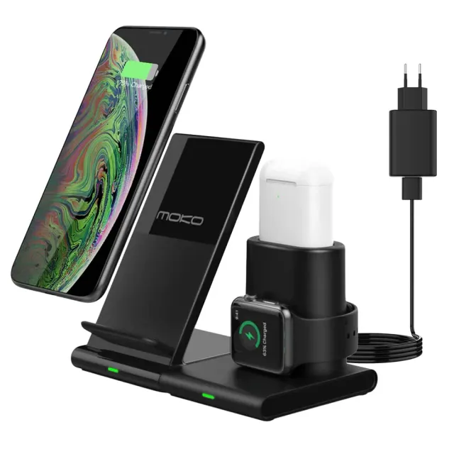 MoKo Stazione Ricarica Wireless 3in1 iPhone Watch AirPods QC3.0