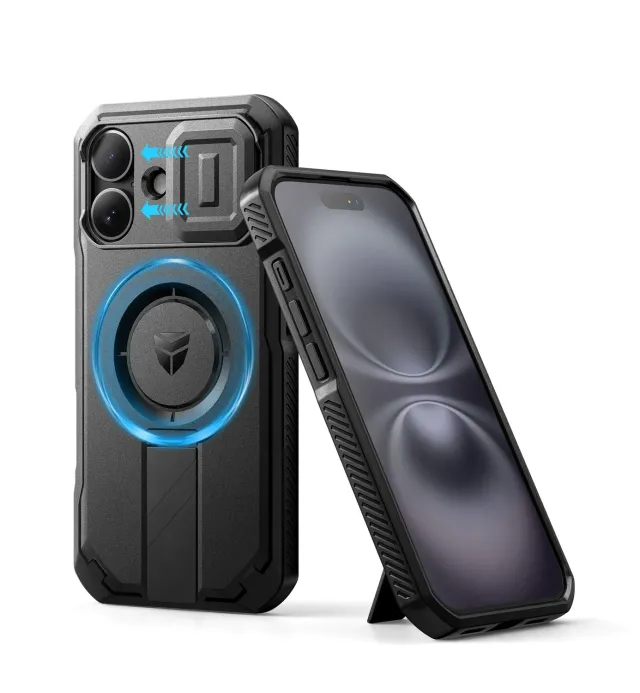 Dexnor iPhone 16 custodia nera magnetica con cavalletto
