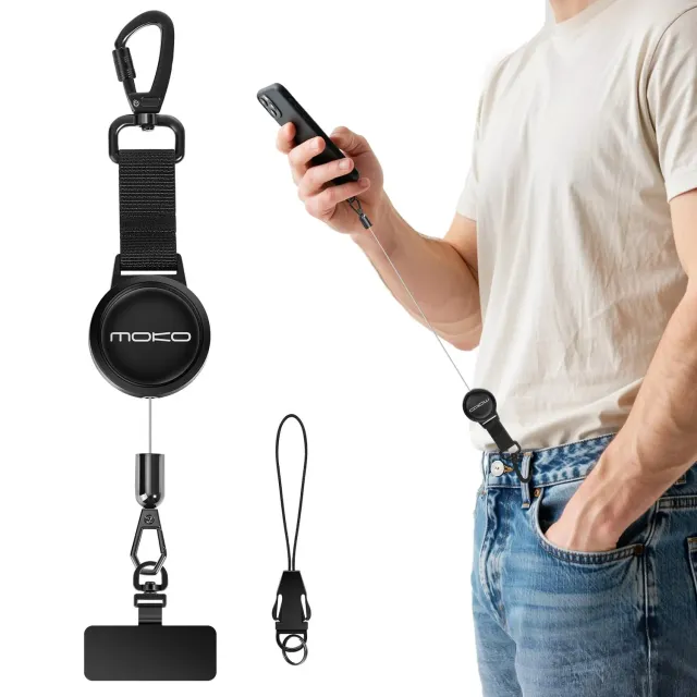 MoKo Retrattile cellulare laccio nero acciaio 70cm