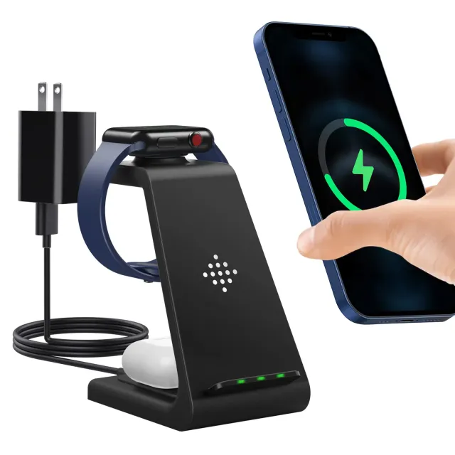 MoKo Stazione Ricarica Wireless 3 in 1 Qi Rapida con Adattatore