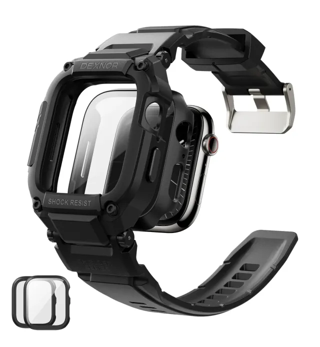 Dexnor Apple Watch 45mm cover con cinturino nero vetro temperato