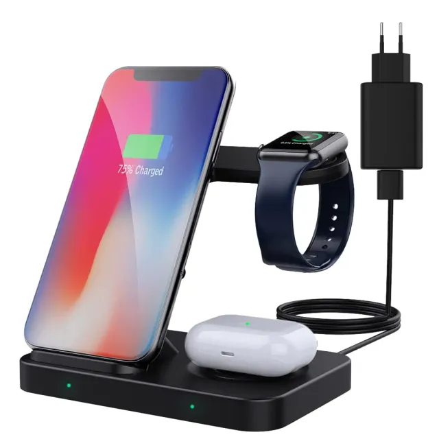 MoKo 3in1 stazione ricarica wireless Qi 10W nera