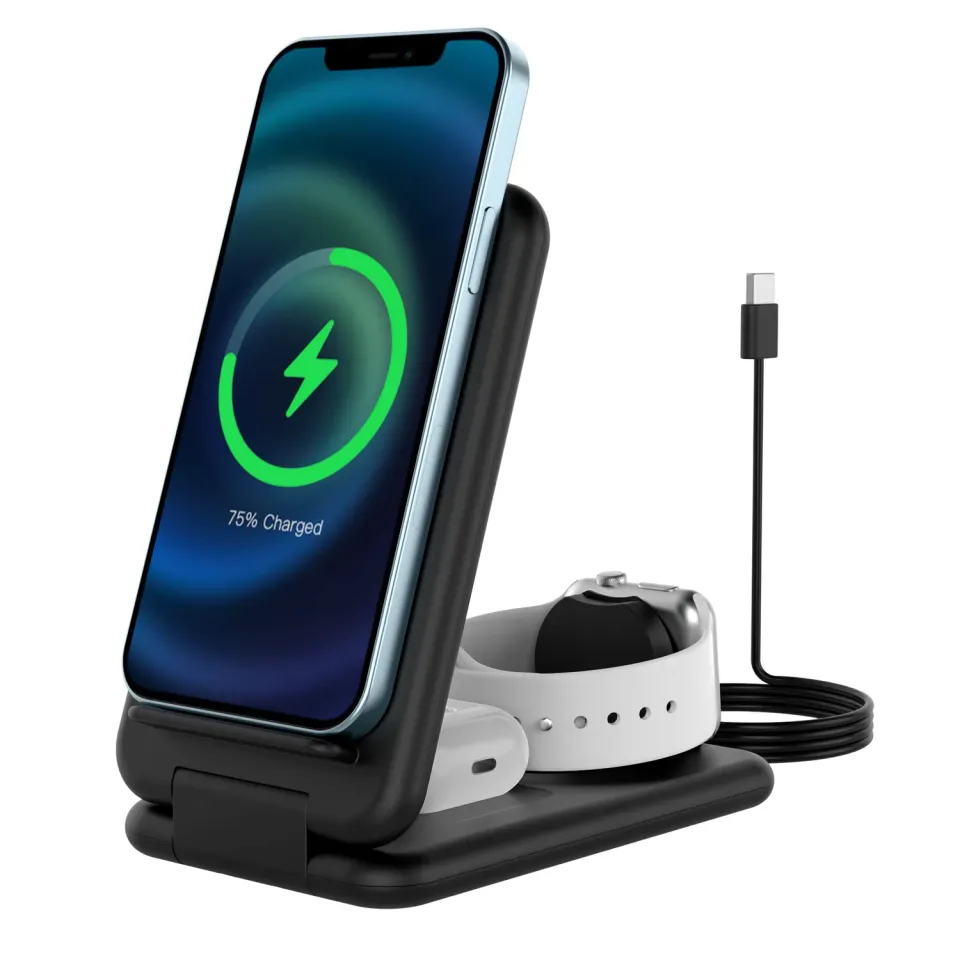 MoKo 3 in 1 dock ricarica wireless iPhone Watch nero