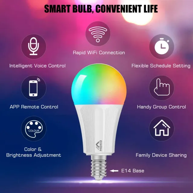 MoKo E14 lampadina LED smart RGB 9W dimmerabile
