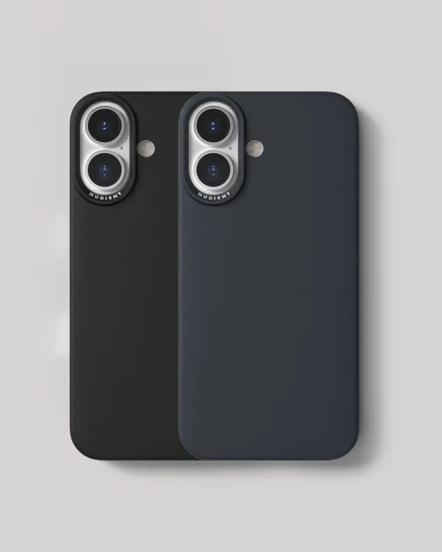 Nudient Thin Case iPhone 16 cover 2 pezzi nero e blu