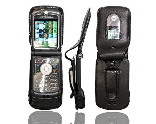 caseroxx Razr V3 Fodero Cintura Nero Vera Pelle