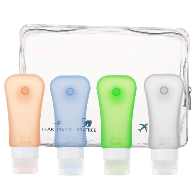 MoKo bottiglie viaggio silicone 89 ml set 4 pezzi BPA free