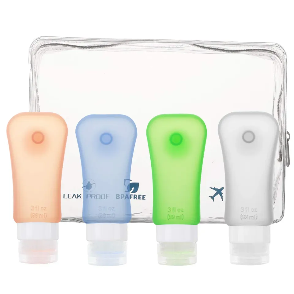 MoKo bottiglie viaggio silicone 89 ml set 4 pezzi BPA free