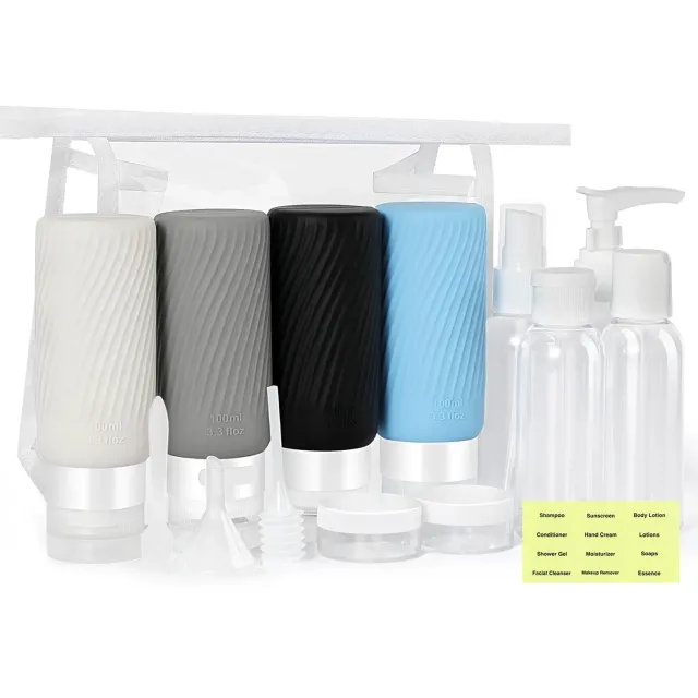 MoKo Kit Bottiglie Viaggio 15 Pezzi 100ml con Borsa