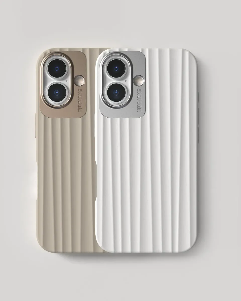 Nudient Bold iPhone 16 cover Linen Beige Chalk White